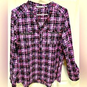 Notations Women Pink & black Pocketed Roll-tab Sleeve Top Blouse size M